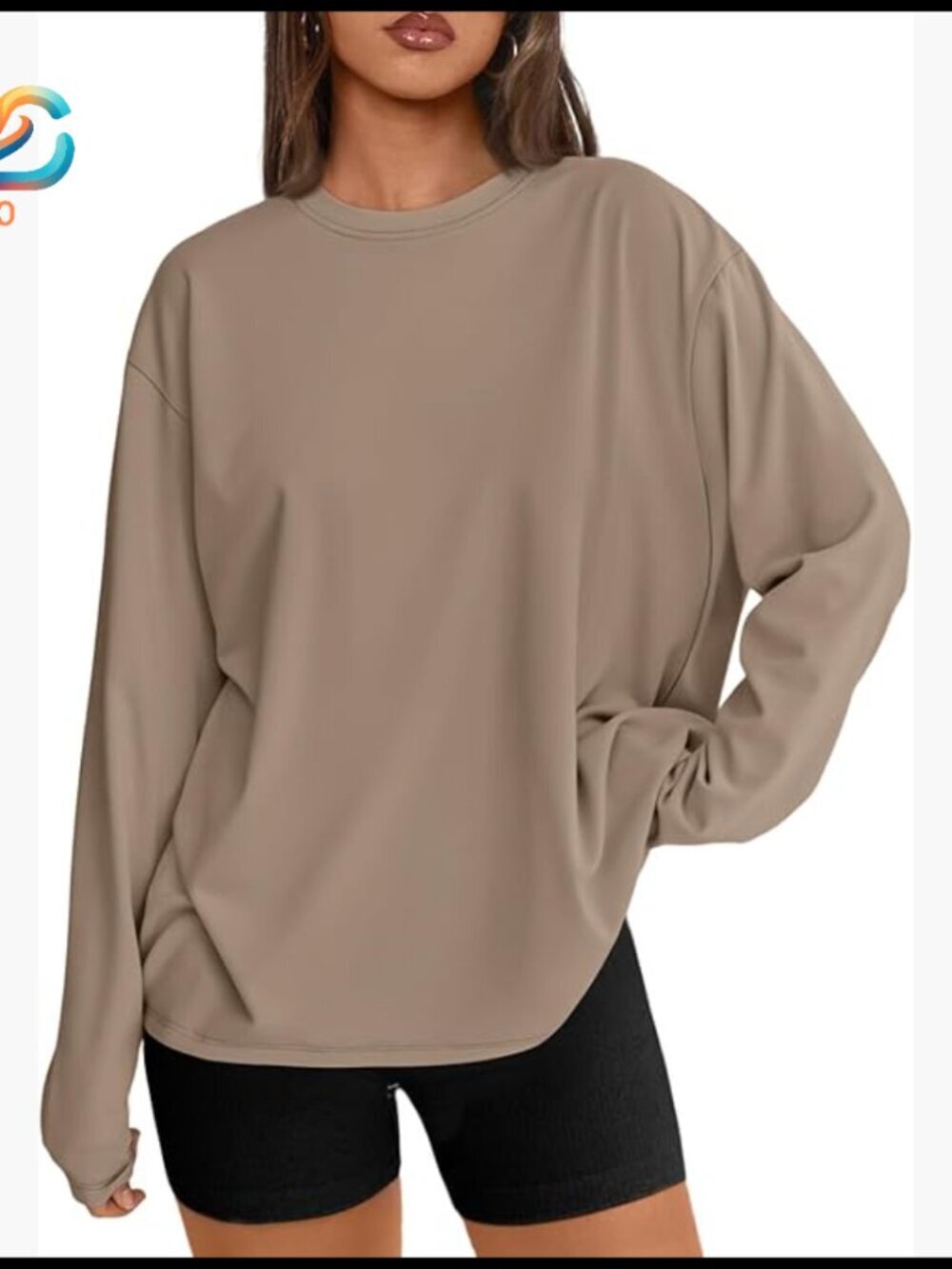 Oversized Long Sleeve T-Shirt, Soft Stretch Fabric, Crew Neck, Casual Workout